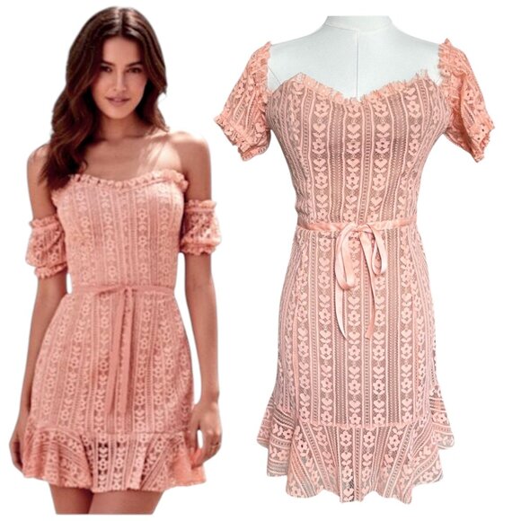 for love and lemons dakota mini dress For Love And Lemons | Dresses | For Love Lemons Dakota Lace Mini Dress  Peach Gingham Lace Size Large